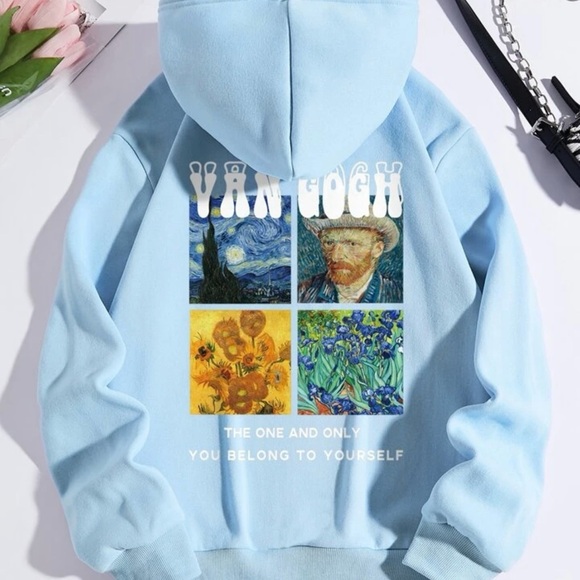 Van Gogh Art Hoodie Light Blue - Picture 14 of 14